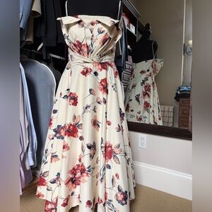 Elegant Floral Midi Dress in Cream and Red
